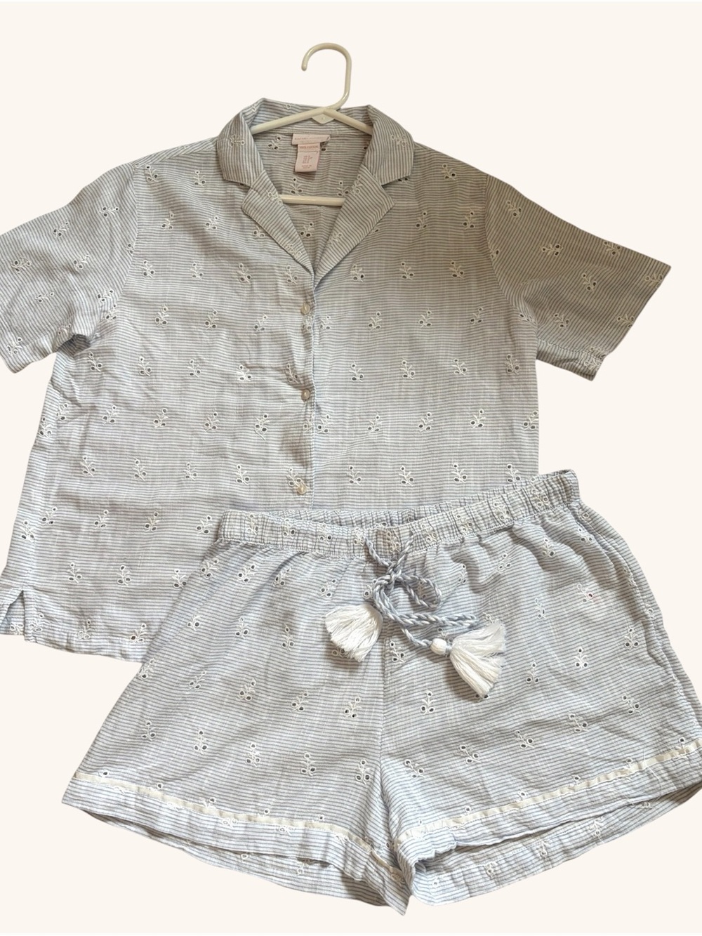 Rachel Ashwell Cotton Light Blue Striped Eyelet Pajama Set - Picture 2 of 8